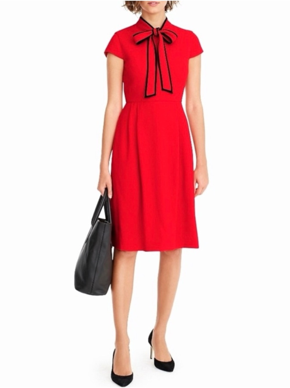 NWT J. Crew Red & Navy 365 Crepe Tie-neck Dress - Picture 3 of 15